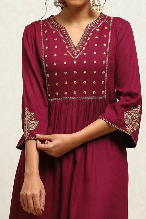 Wine Yoke Design Festive A-Line Kurta image number 1