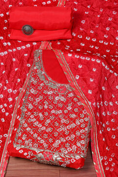 Red Silk Blend Unstitched Suit set image number 0