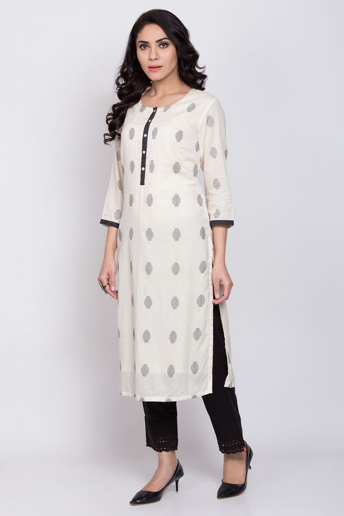 Ivory Eco Cotton Straight Yarndyed Kurta image number 2