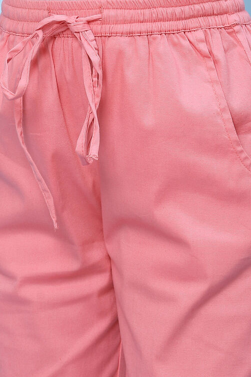 Blush Pink Cotton Solid Capri Pant Capri at Biba India