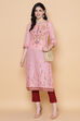 Peach Cotton Straight Printed Kurta image number 3