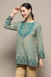 Green and Beige Printed Regular Fit Straight Kurti image number 2