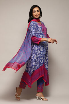 Indigo Cotton Straight Printed Kurta Ankle Length Suit Set image number 6