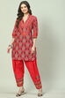 Red Cotton Straight Kurta Salwar Pant Suit Set