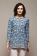 Denim Blue Polyester Straight Printed Kurti image number 5