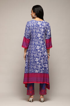 Indigo Cotton Straight Printed Kurta Ankle Length Suit Set image number 4