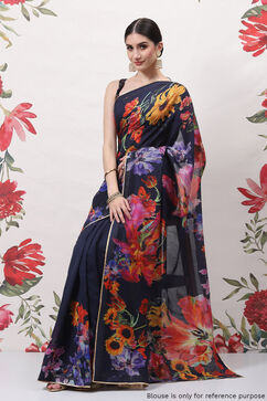 Rohit Bal Indigo Cotton Silk Printed Saree image number 3