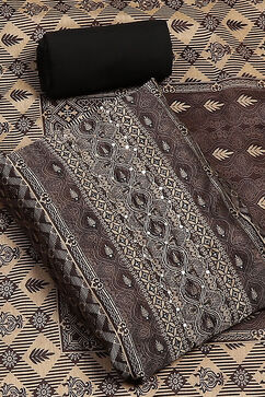 Black Chanderi Hand Embroidered Unstitched Suit Set image number 0