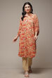 Beige & Red Rayon Straight Printed Kurta image number 1