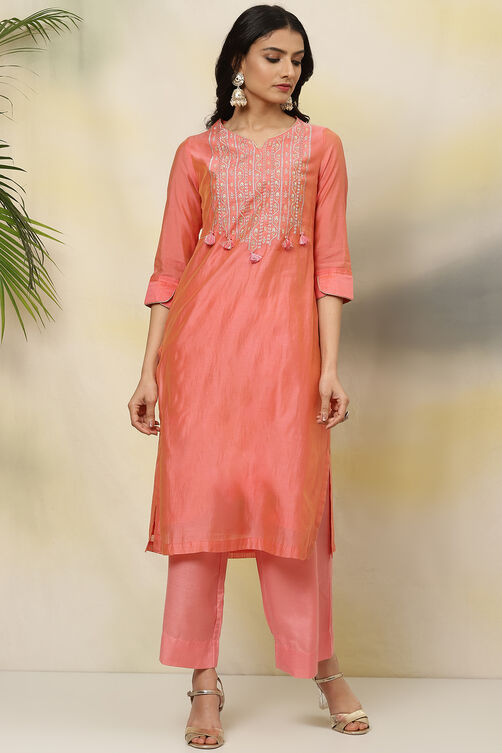 Orange Art Silk Short Yarndyed Kurti image number 0