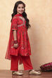 Red Polyester Blend Gathered Suit Set image number 5