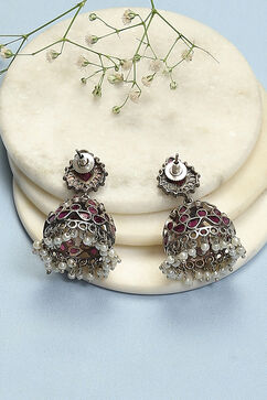 Oxidised Pink Brass Earrings image number 2