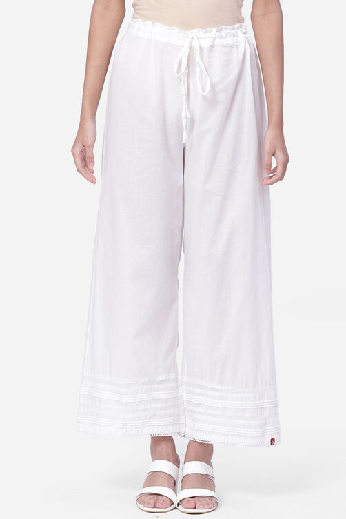 White Cotton Straight Palazzos image number 0