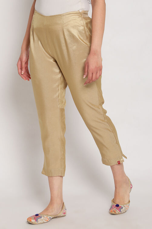 Gold Metallic Cotton Pants image number 2