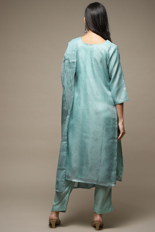 Green Cotton & Kota Digital Print Unstitched Suit Set image number 5