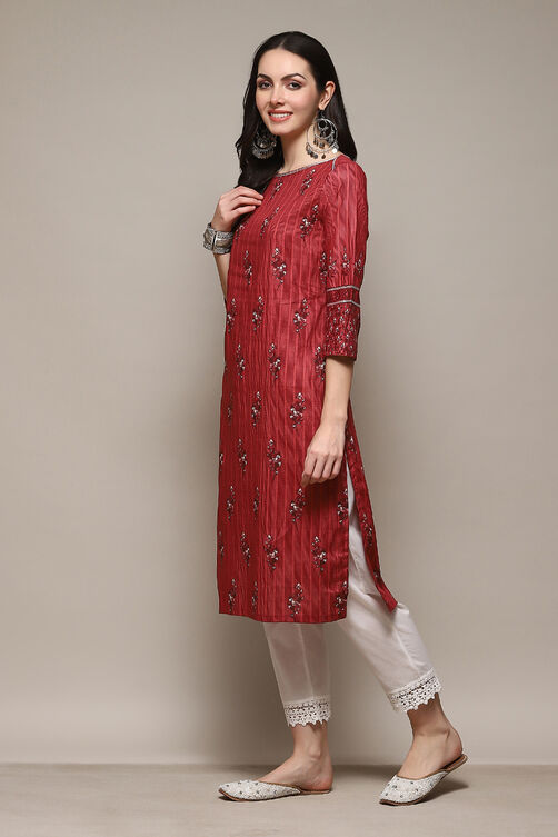 Yellow Cotton Straight Printed Kurta image number 2