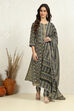 Green Cotton Printed Embroidered Unstitched Suit Set image number 1