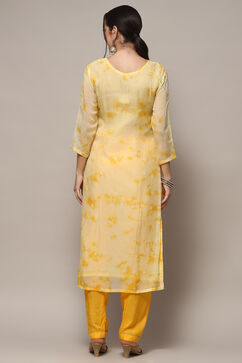 Yellow Organza Unstitched Suit set image number 6