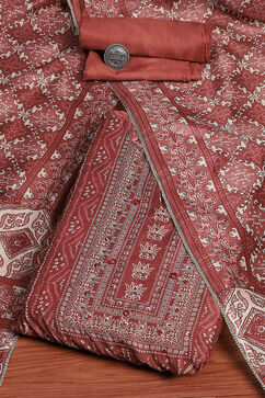 Maroon Chanderi Machine Embroidered Unstitched Suit Set image number 0