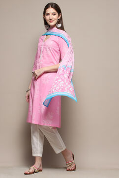Light Pink Cotton Straight Kurta Palazzo Suit Set image number 0