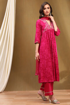 Fuchsia Floral Printed Flared Suit Set image number 5