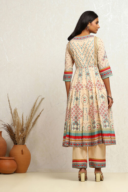 Turquoise Cotton Geometric Printed Anarkali Suit Set image number 4