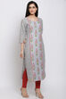 Grey Cotton Straight Printed Kurta image number 4