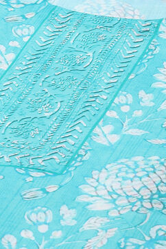 Blue Cotton Blend Floral Digital Print Unstitched Suit Set image number 2