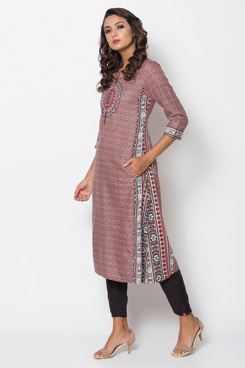 Red Rayon Straight Printed Kurta image number 0