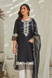 Black Embroidered Kurta & Palazzo Suit Set image number 7