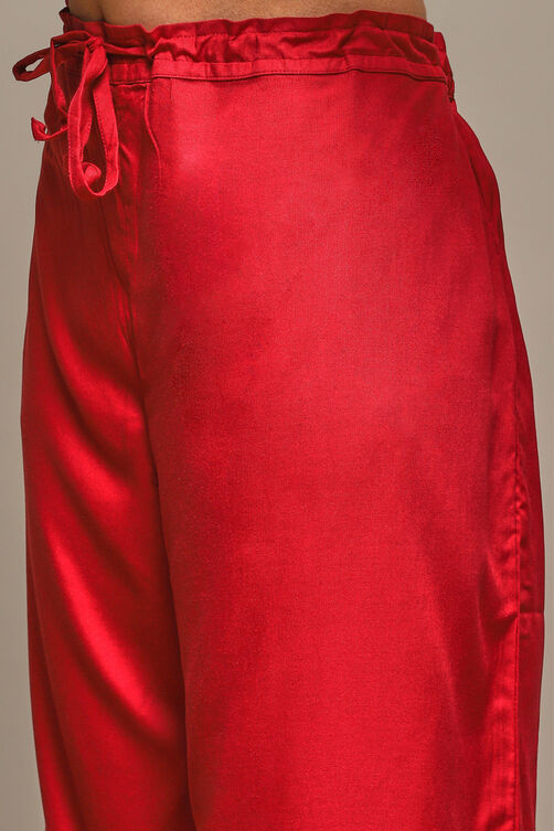 Red & Indigo Rayon Straight Kurta Palazzo Suit Set