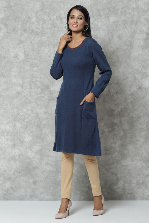 Blue Straight Acrylic Kurta image number 2