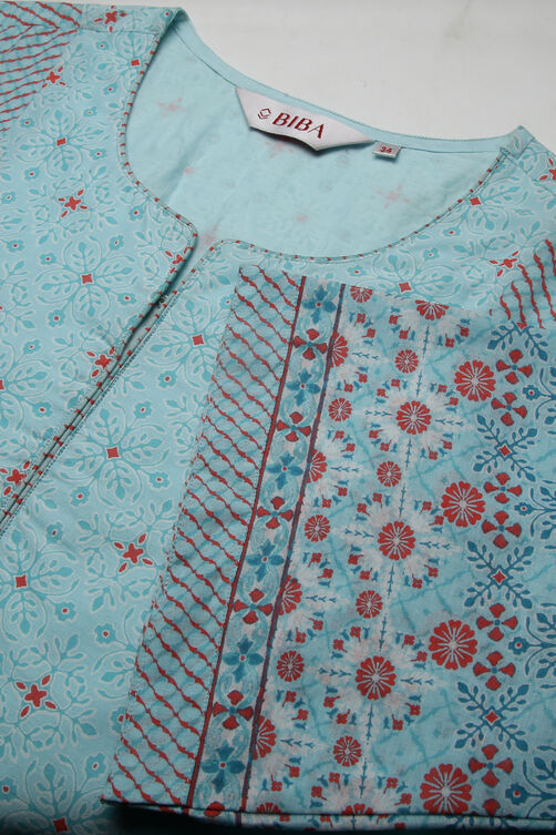 Buy Turquoise Cotton Kalidar Kurta Churidar Suit Set (Kurta, Churidar ...