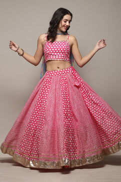 Pink Poly Cotton Straight Kurta Lehenga Set image number 7