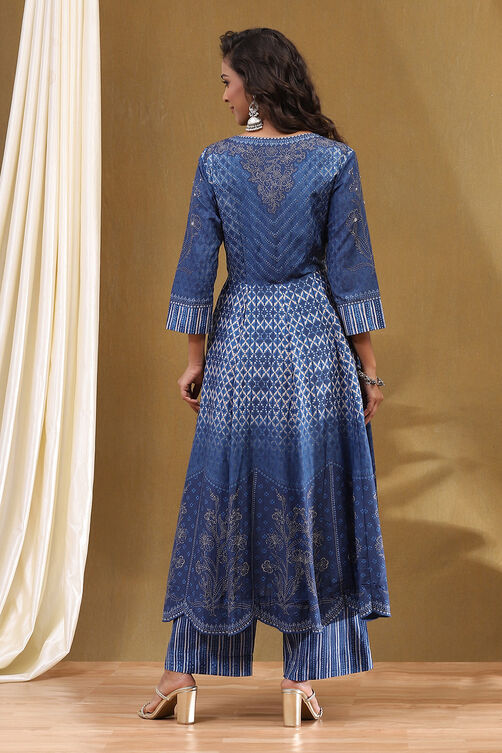 Indigo Modal Festive Anarkali Fusion Suit Set image number 3