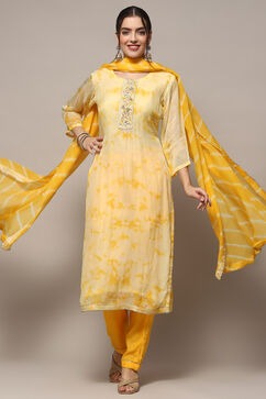 Yellow Organza Unstitched Suit set image number 1