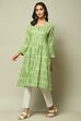 Green Cotton IKAT Flared Yarndyed Kurta image number 0