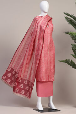 Pink Silk Tussar Digital Print Unstitched Suit Set image number 4