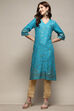 Turquoise Rayon A-Line Printed Kurta image number 0