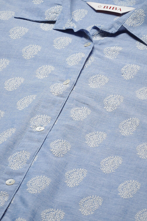 Powder Blue Cotton Printed Shirt image number 5