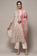 White Pink Chanderi Blend Unstitched Suit set image number 1