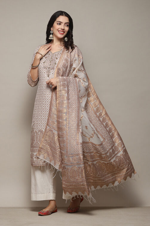 Cream Cotton Silk Straight Yarndyed Kurta Sharara Suit Set image number 0