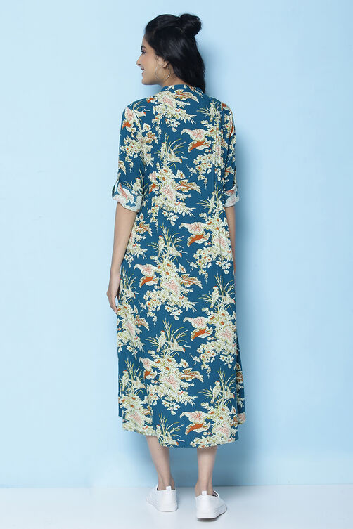Teal Rayon Printed Kurta Dress image number 6