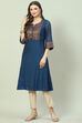 Navy Poly Metallic A-Line Yarndyed Kurta image number 0