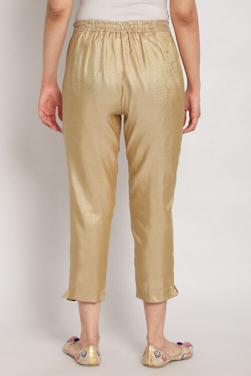 Gold Metallic Cotton Pants image number 4