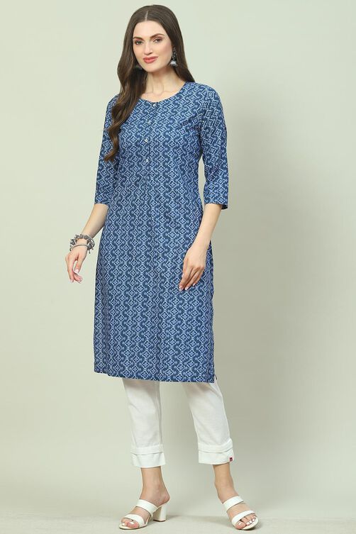 Green Cotton A-Line Printed Kurta image number 0