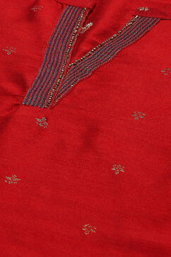 Red Yard-dyed Festive Straight Kurta image number 1