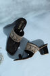 Black Embroidered Ring Toe Sandals image number 0