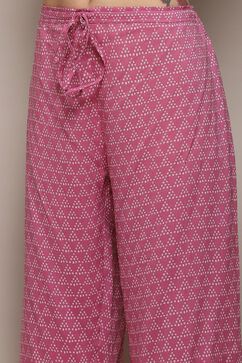 Pink Cotton Blend Straight Kurta Palazzo Suit Set image number 2