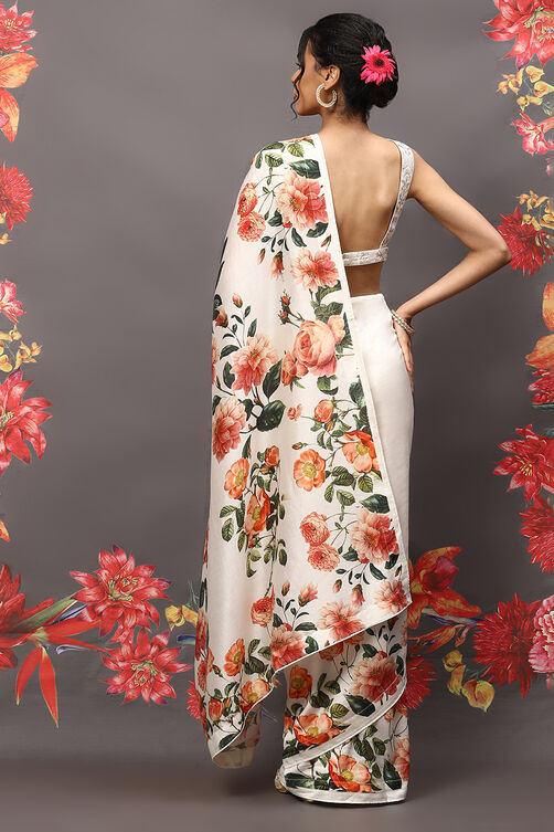 Rohit Bal Off White Cotton Blend Saree image number 4
